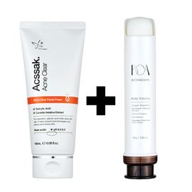 DERMAGEN Pore Toning Cream 80g + Acssak Acne Clear Facial Foam 180mL – Mildly Acidic Cleanser with BHA & Centella Asiatica, Hippophae Rhamnoides Fruit Water _ Made in KOREA
